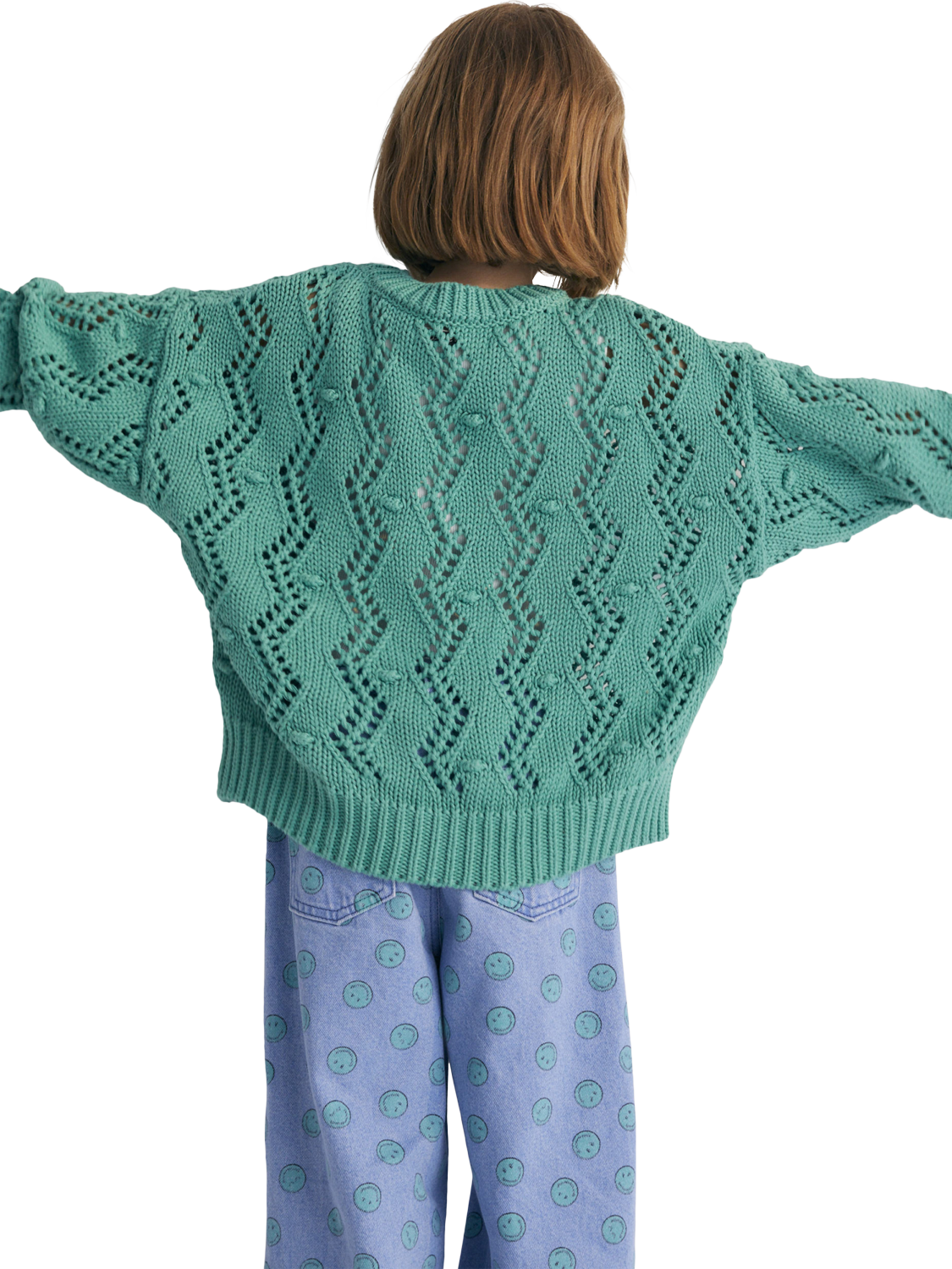 Product image 4 of 6, which shows The New Society Kids' Sifnos Cotton Knitted Ribbed Jumper, Jade, 4 years