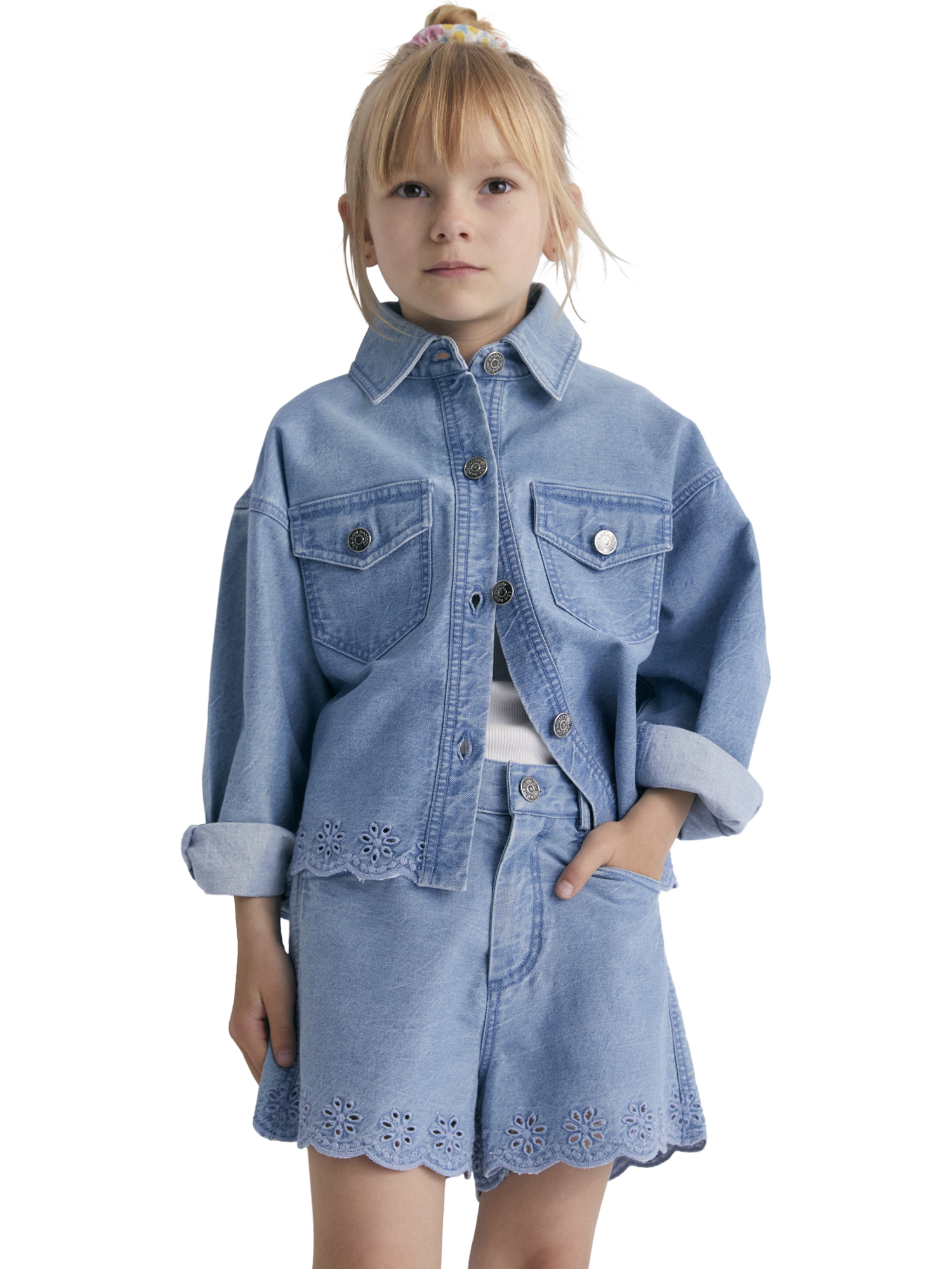 Product image 1 of 8, which shows The New Society Kids' Niobe Cotton Embroidered Denim Jacket, Denim, 4 years