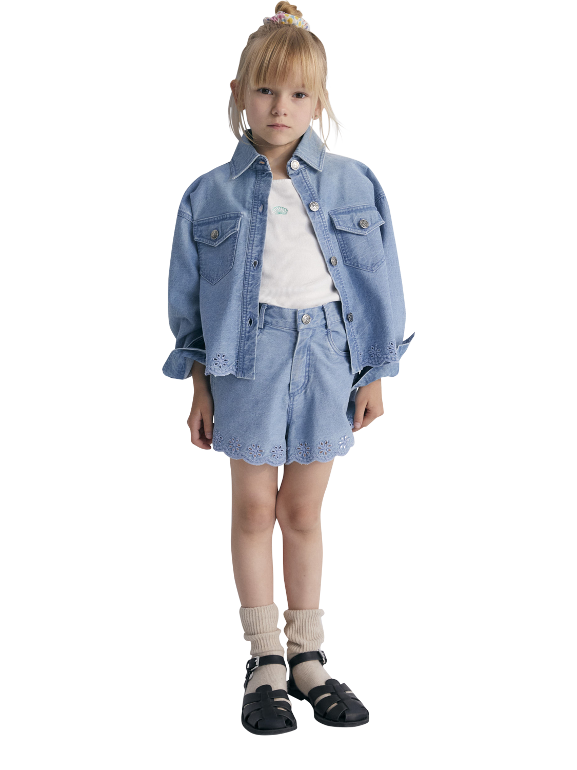 Product image 3 of 8, which shows The New Society Kids' Niobe Cotton Embroidered Denim Jacket, Denim, 4 years