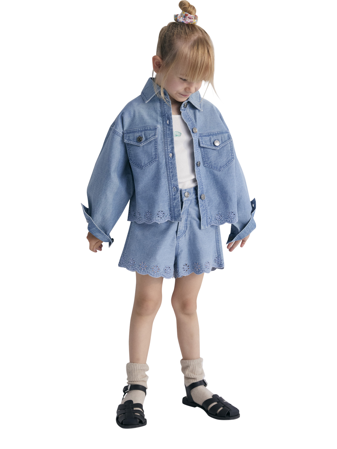 Product image 5 of 8, which shows The New Society Kids' Niobe Cotton Embroidered Denim Jacket, Denim, 4 years