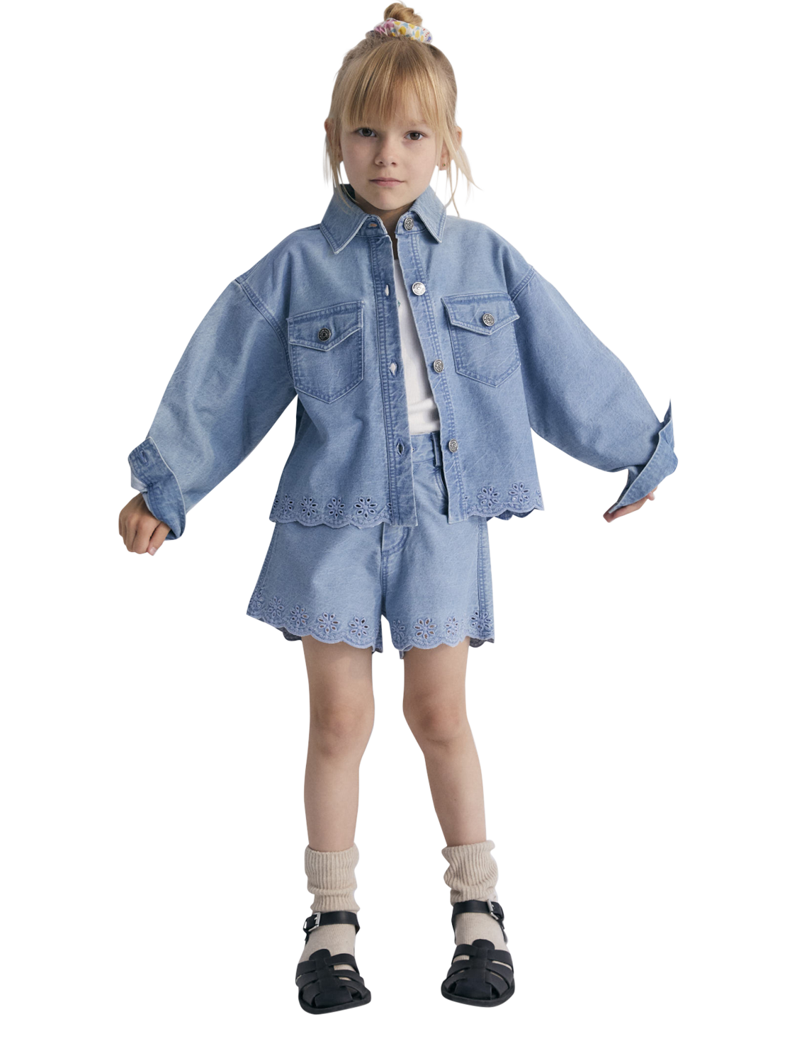 Product image 6 of 8, which shows The New Society Kids' Niobe Cotton Embroidered Denim Jacket, Denim, 4 years