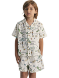 The New Society Kids' Cotton Arkoi Polo Collar Button Shirt, Map Print