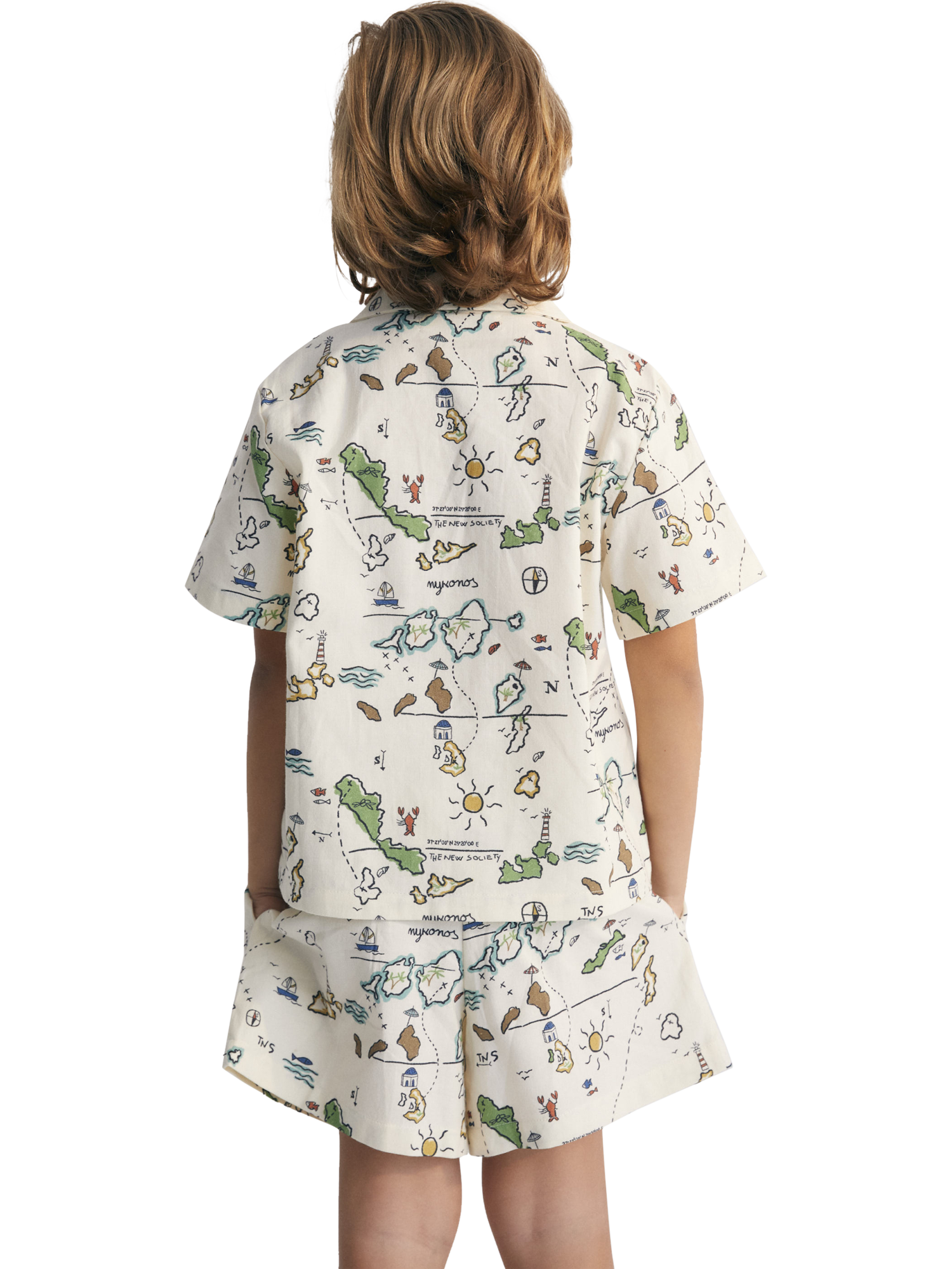 Product image 2 of 5, which shows The New Society Kids' Cotton Arkoi Polo Collar Button Shirt, Map Print, 4 years