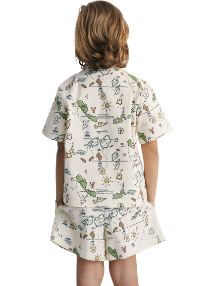 The New Society Kids' Cotton Arkoi Polo Collar Button Shirt, Map Print - view 2, Map Print