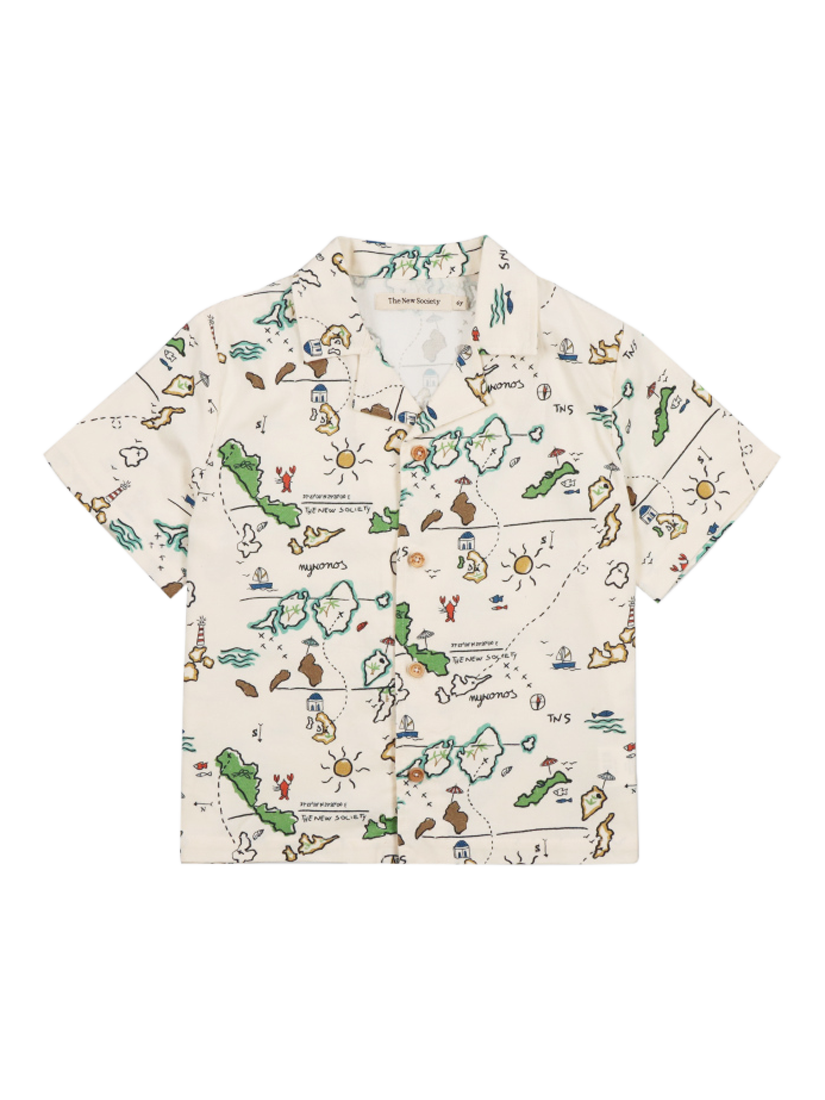 Product image 4 of 5, which shows The New Society Kids' Cotton Arkoi Polo Collar Button Shirt, Map Print, 4 years