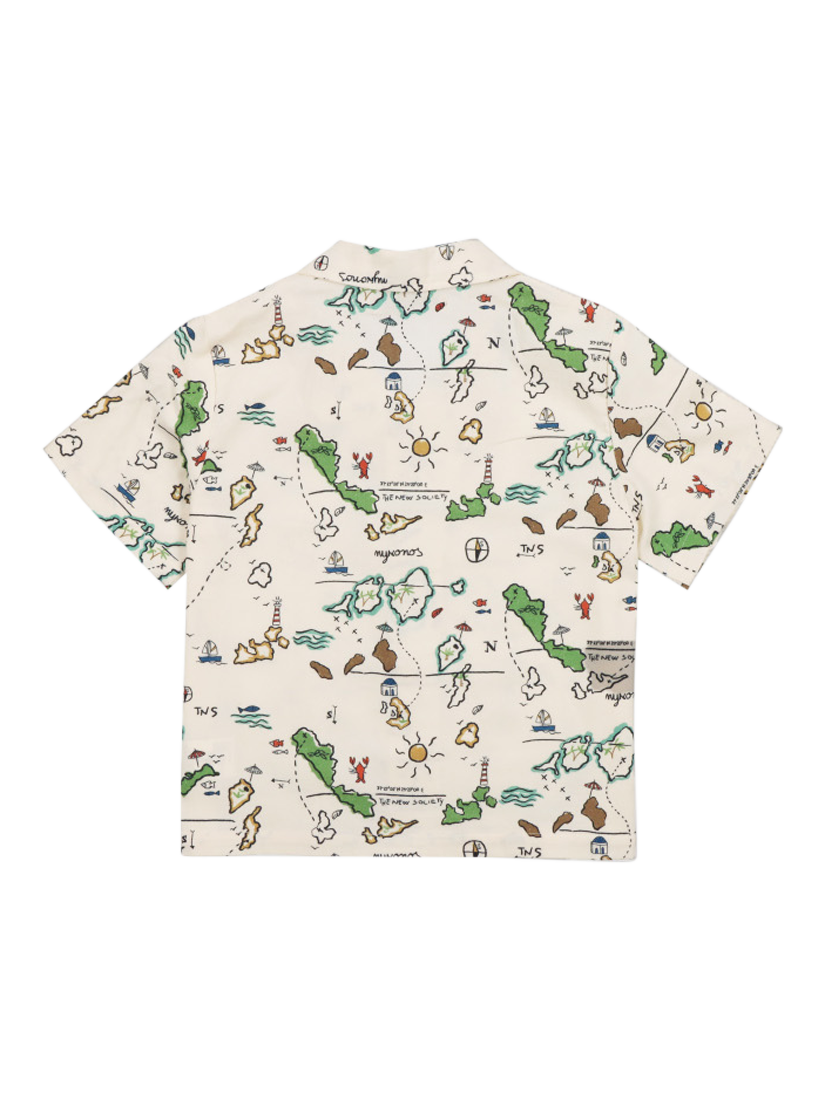 Product image 5 of 5, which shows The New Society Kids' Cotton Arkoi Polo Collar Button Shirt, Map Print, 4 years