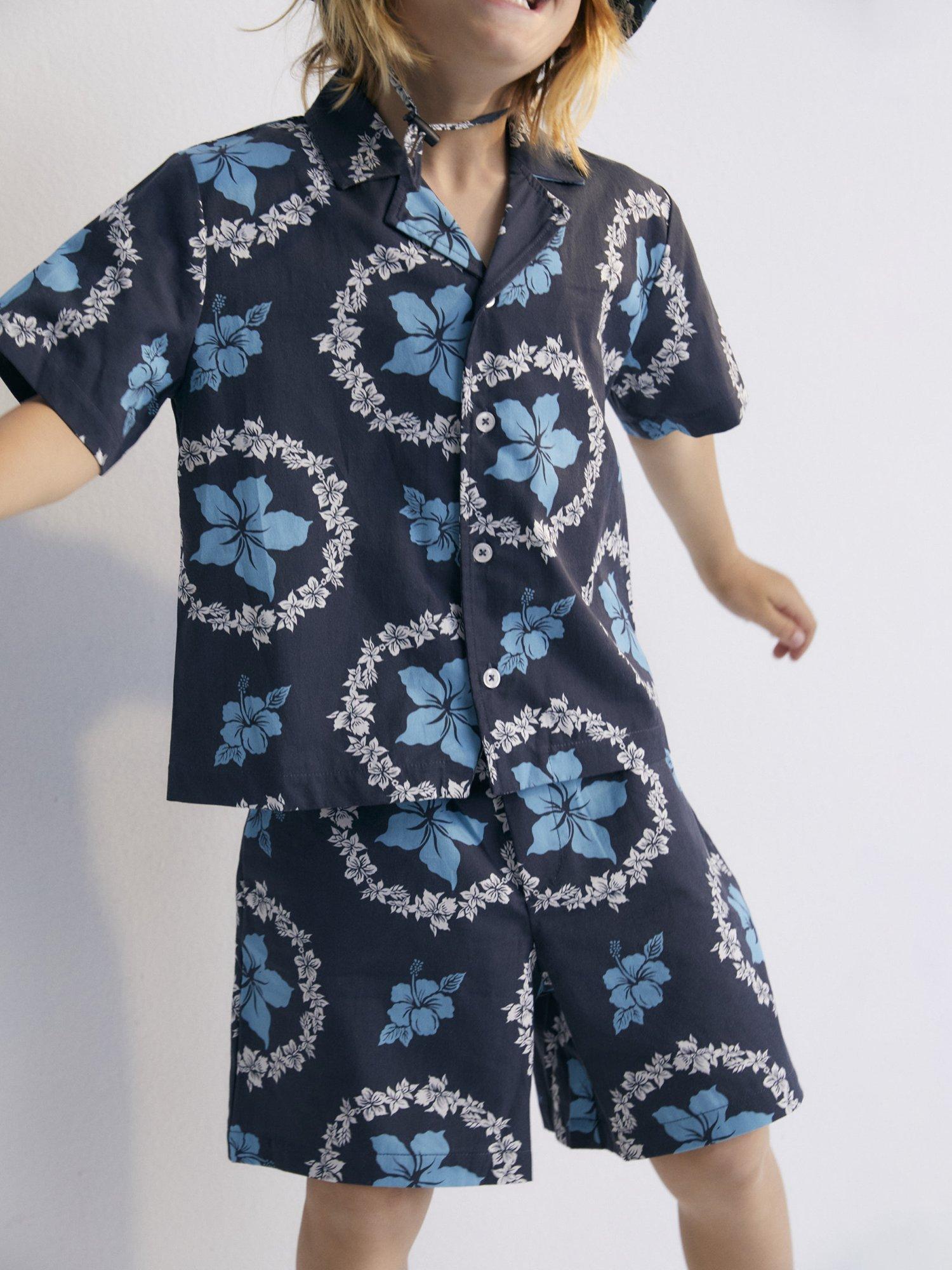 Product image 7 of 7, which shows The New Society Kids' Dionisio Cotton Button Shirt, Navy, 4 years