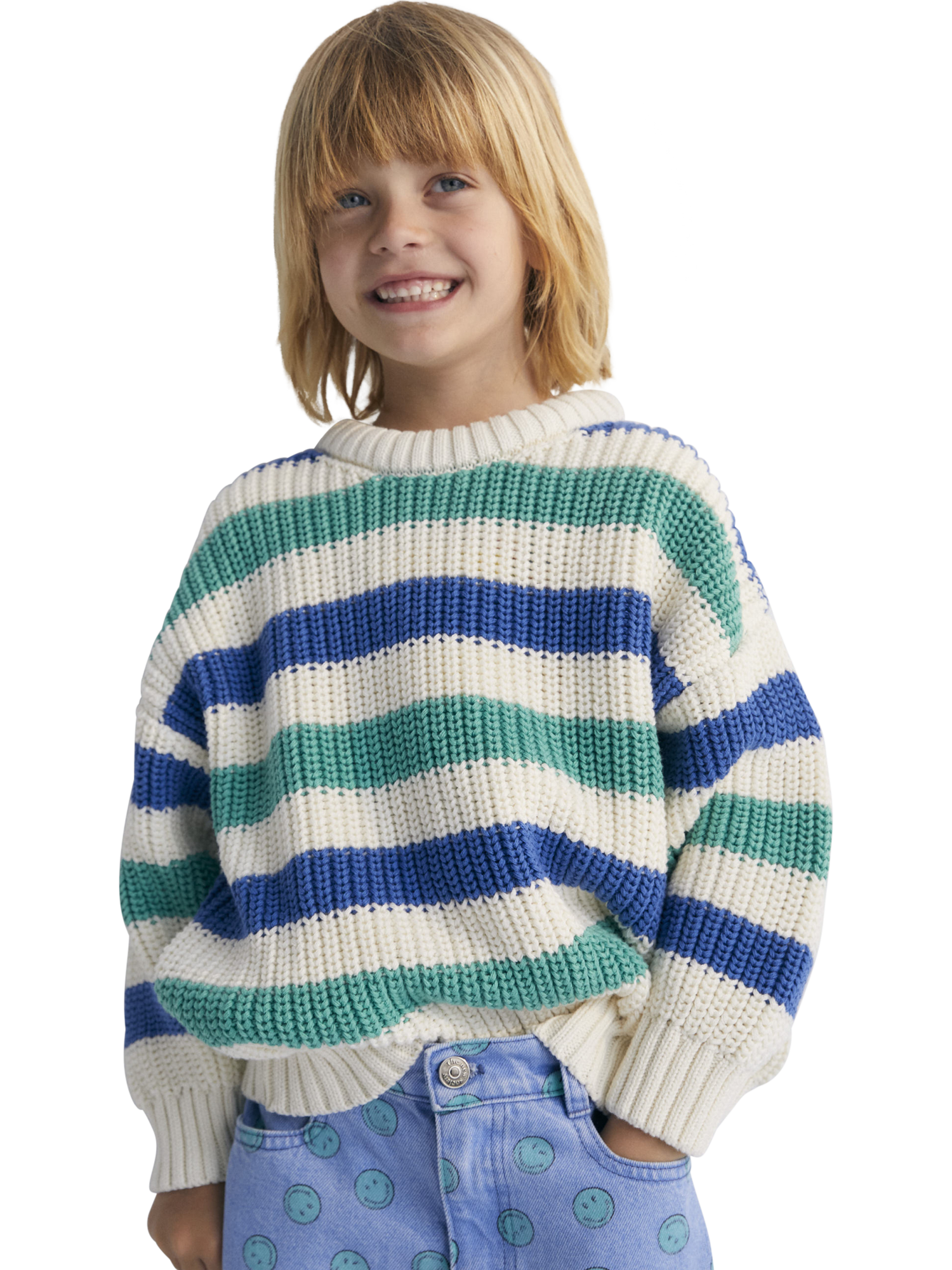 Product image 1 of 7, which shows The New Society Leto Cotton Ribbed Cuff Jumper, Jade, 4 years