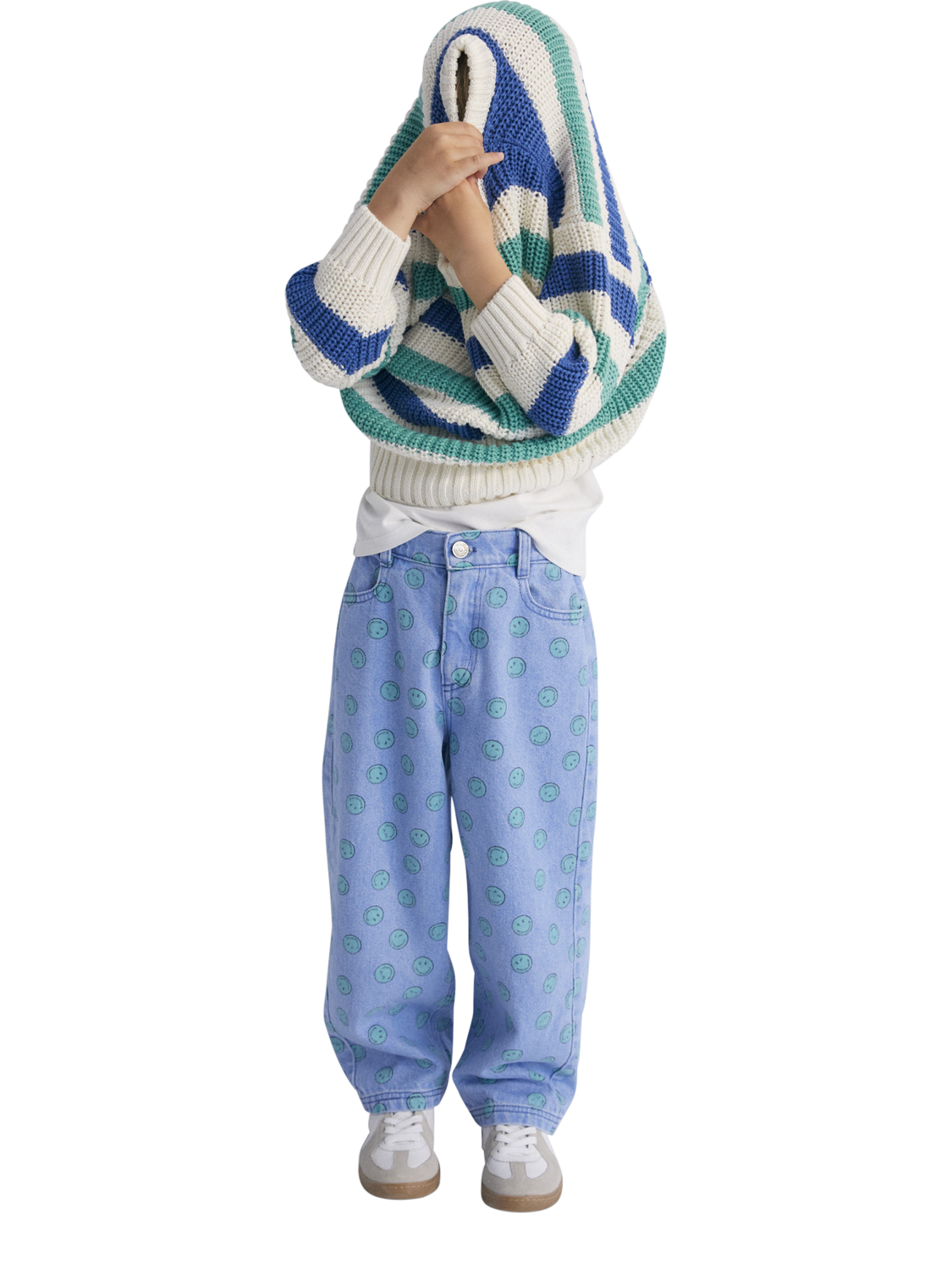 Product image 4 of 7, which shows The New Society Leto Cotton Ribbed Cuff Jumper, Jade, 4 years