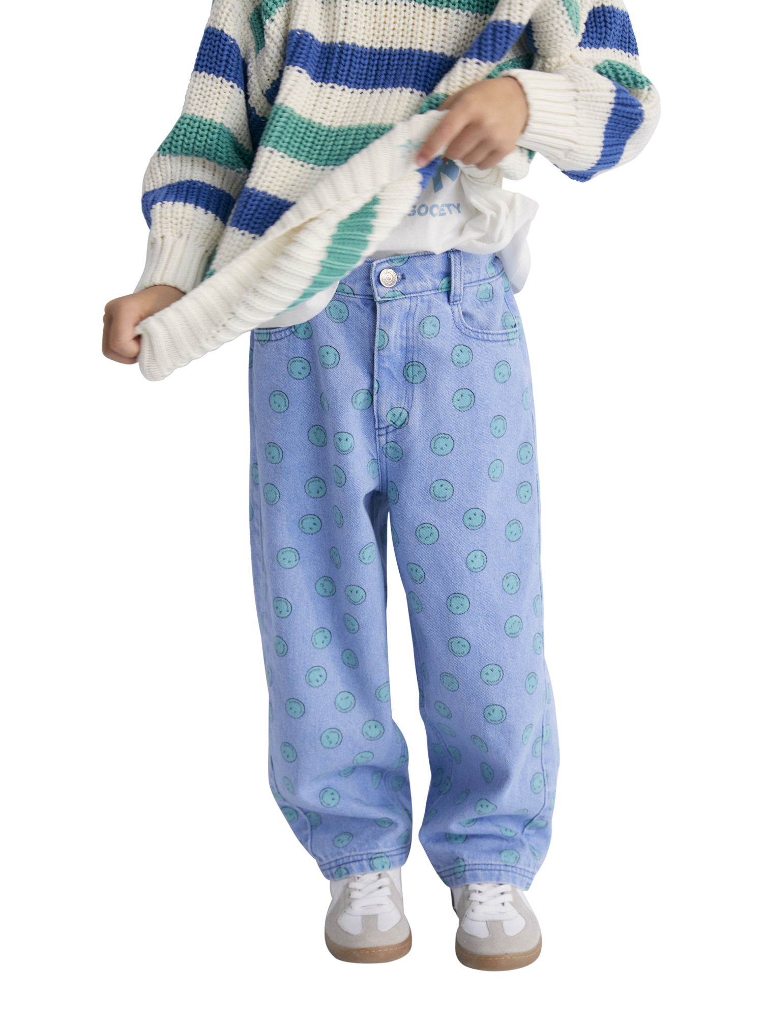 Product image 5 of 7, which shows The New Society Leto Cotton Ribbed Cuff Jumper, Jade, 4 years