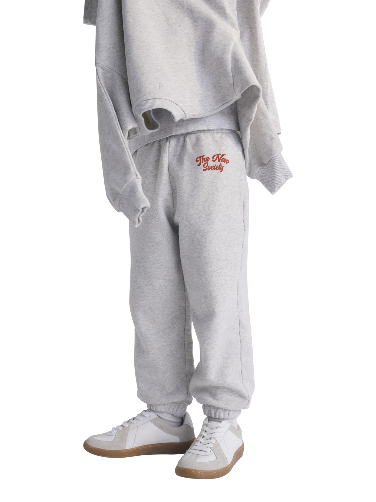 Product image 1 of 5, which shows The New Society Kids' Ios Cotton Denim Joggers, Grey, 4 years
