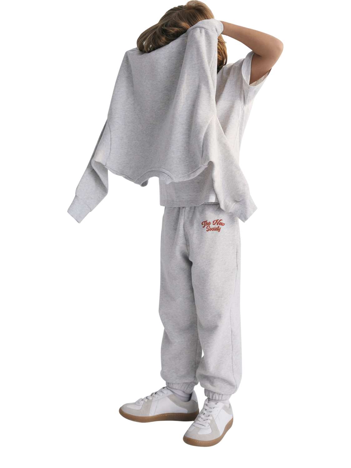 Product image 3 of 5, which shows The New Society Kids' Ios Cotton Denim Joggers, Grey, 4 years