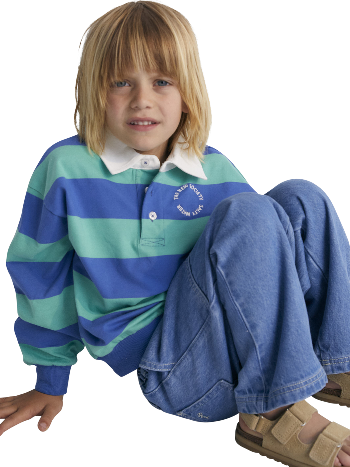 Product image 1 of 5, which shows The New Society Kids' Ares Cotton Piqué Crew Neck Polo T-Shirt, Cobalto, 4 years