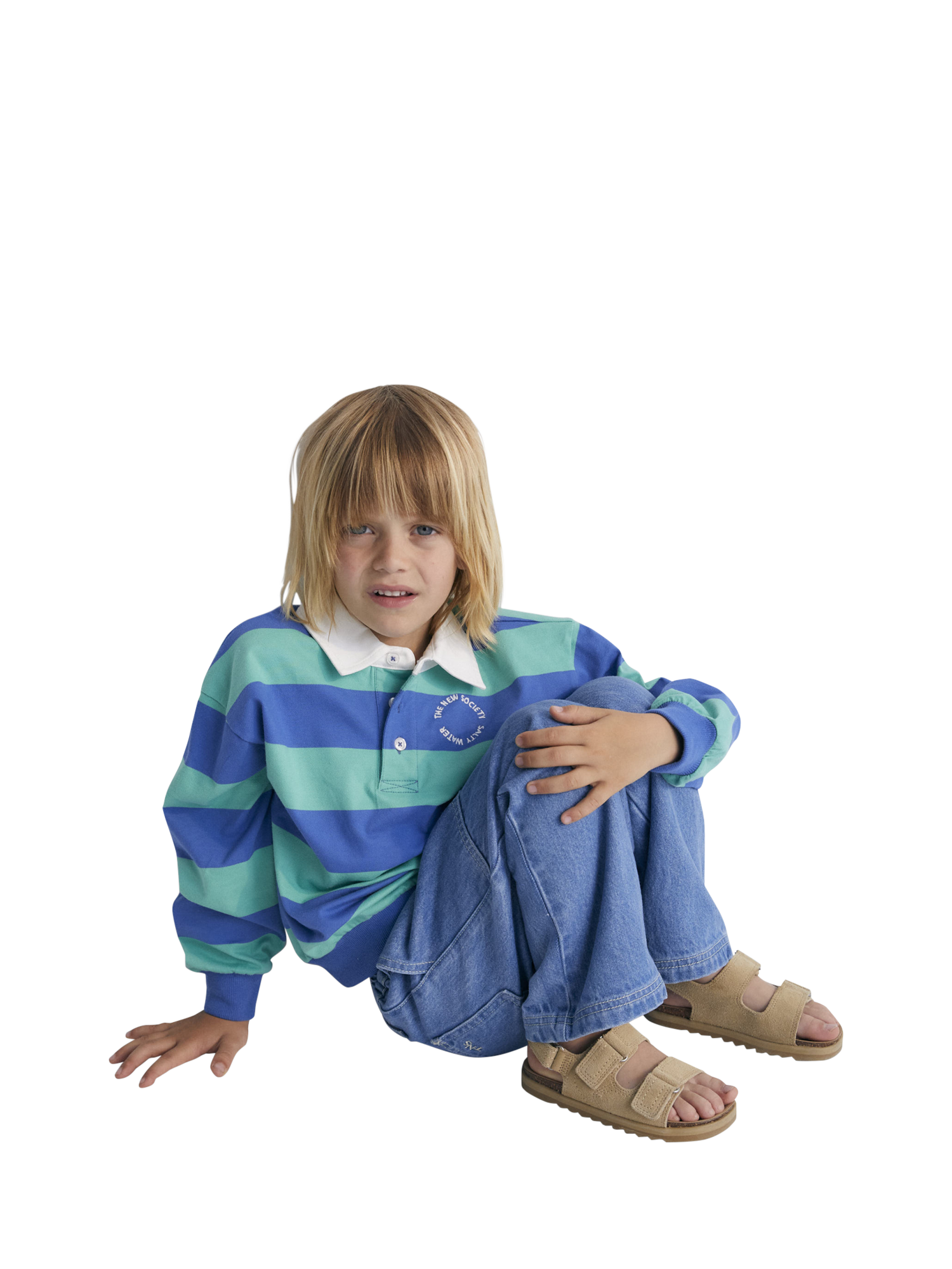 Product image 2 of 5, which shows The New Society Kids' Ares Cotton Piqué Crew Neck Polo T-Shirt, Cobalto, 4 years