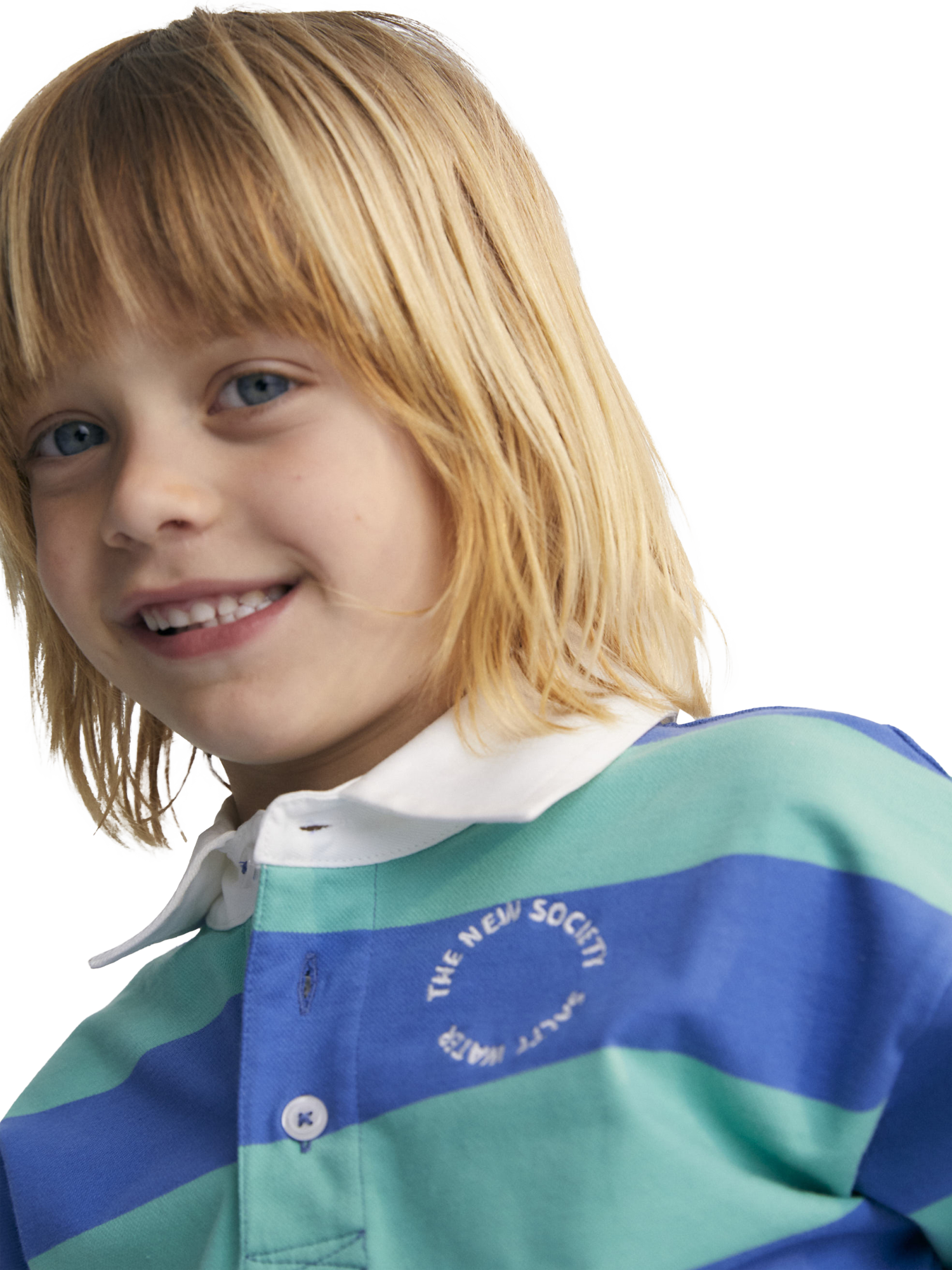 Product image 3 of 5, which shows The New Society Kids' Ares Cotton Piqué Crew Neck Polo T-Shirt, Cobalto, 4 years