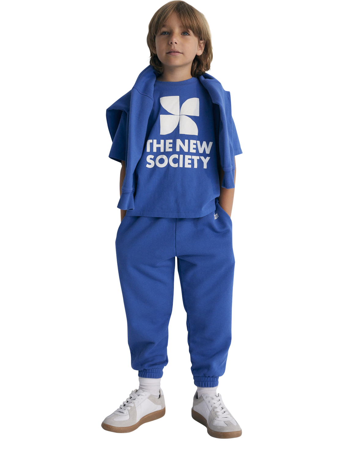 Product image 2 of 3, which shows The New Society Kids' Mykonos Cotton Short Sleeve Logo T-Shirt, Cobalto, 4 years