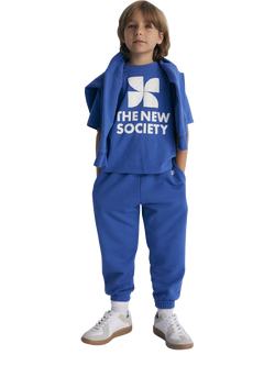 The New Society Kids' Mykonos Cotton Short Sleeve Logo T-Shirt, Cobalto - view 2, Cobalto