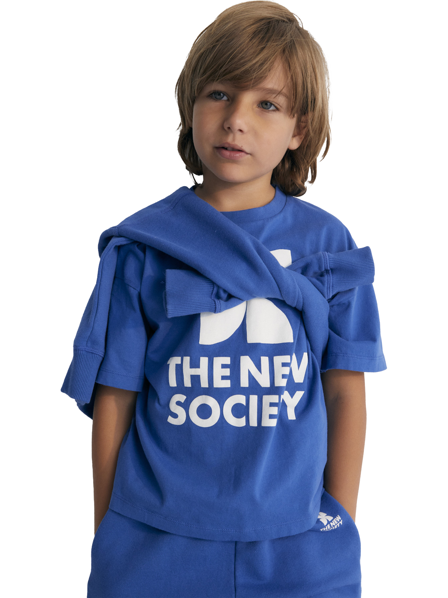 Product image 3 of 3, which shows The New Society Kids' Mykonos Cotton Short Sleeve Logo T-Shirt, Cobalto, 4 years