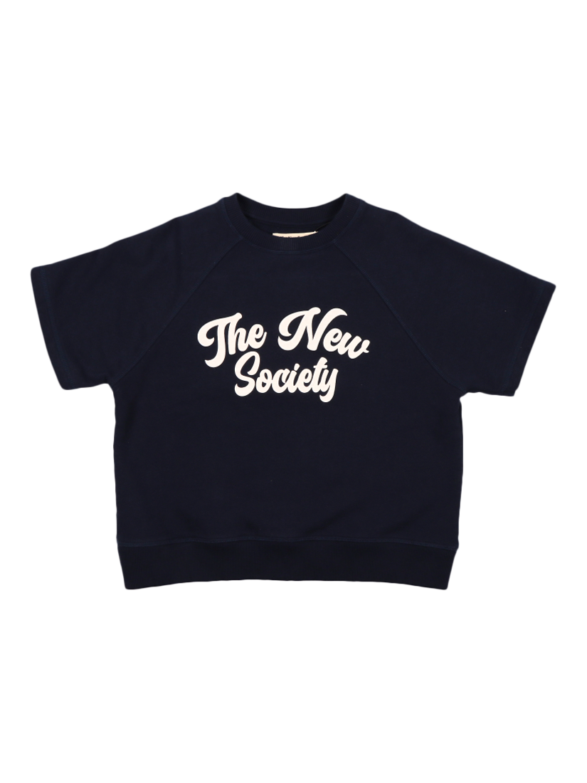 Product image 6 of 7, which shows The New Society Kids' Pylos Cotton Raw Edge Short Sleeve Sweatshirt, Navy, 4 years