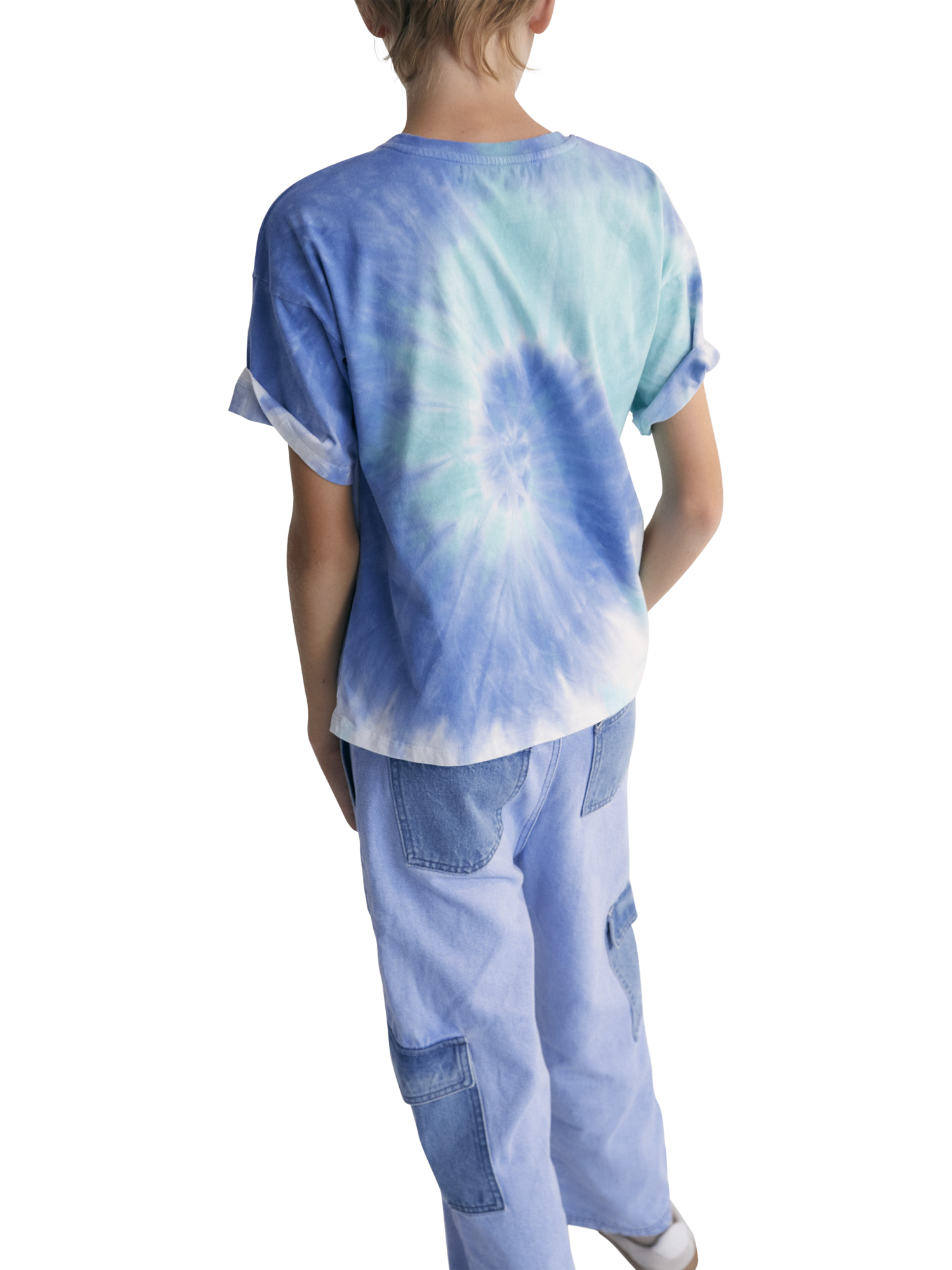 Product image 3 of 5, which shows The New Society Kids' Rhea Cotton Tie-Dye Short Sleeve Logo T-Shirt, Cobalto, 4 years