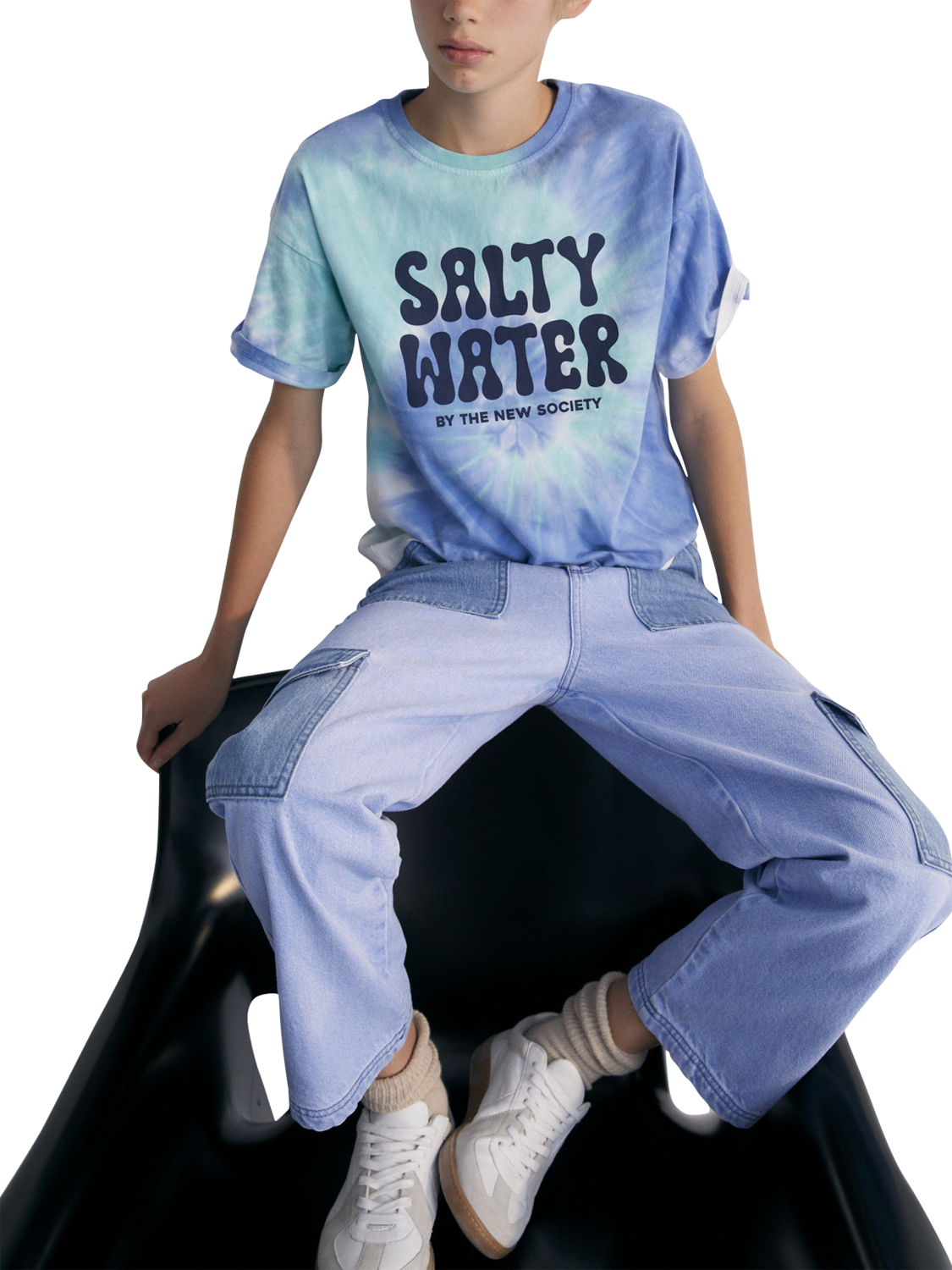 Product image 5 of 5, which shows The New Society Kids' Rhea Cotton Tie-Dye Short Sleeve Logo T-Shirt, Cobalto, 4 years