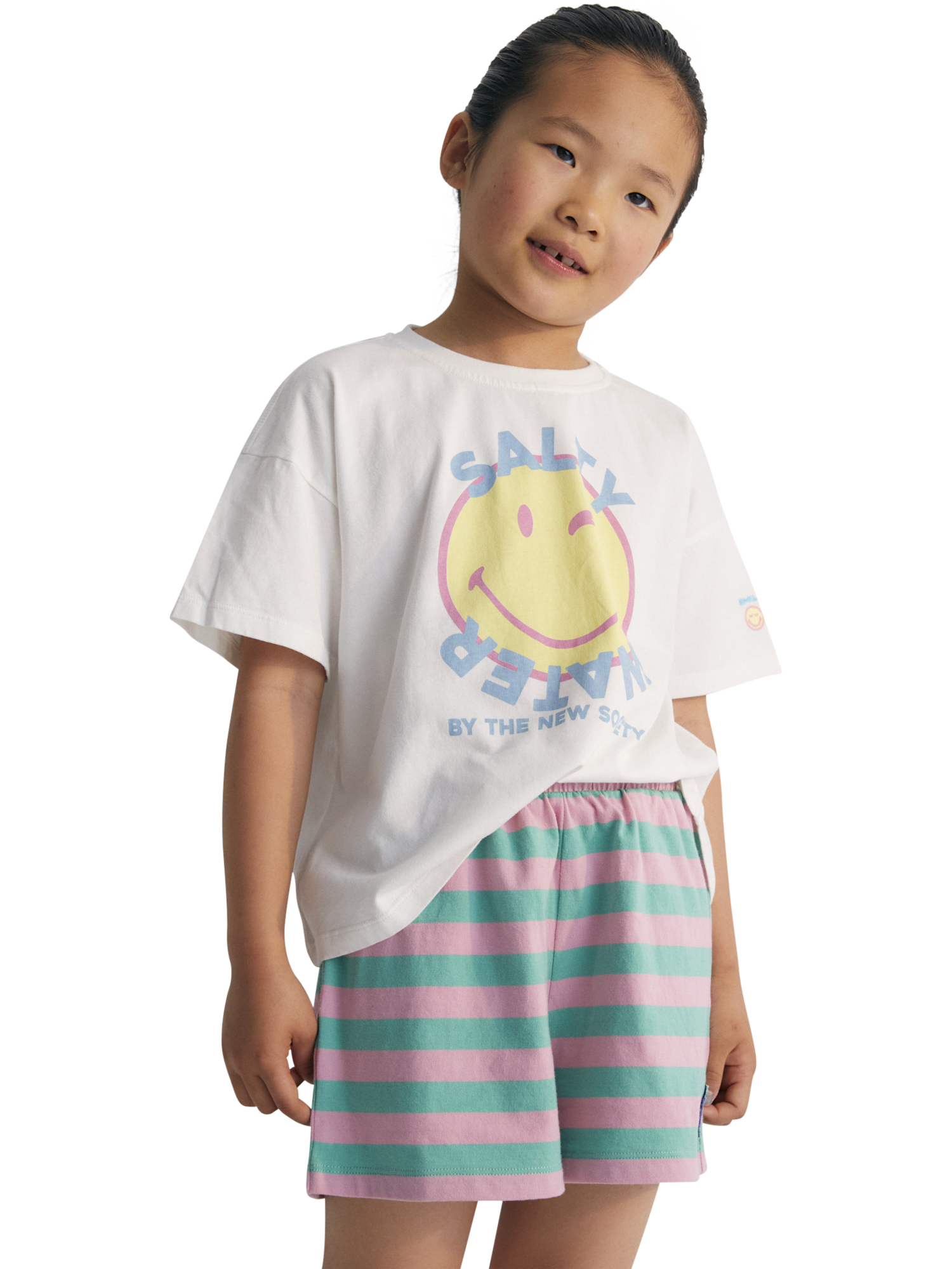 Product image 3 of 7, which shows The New Society Kids' Smiley Short Sleeve T-Shirt, White, 4 years