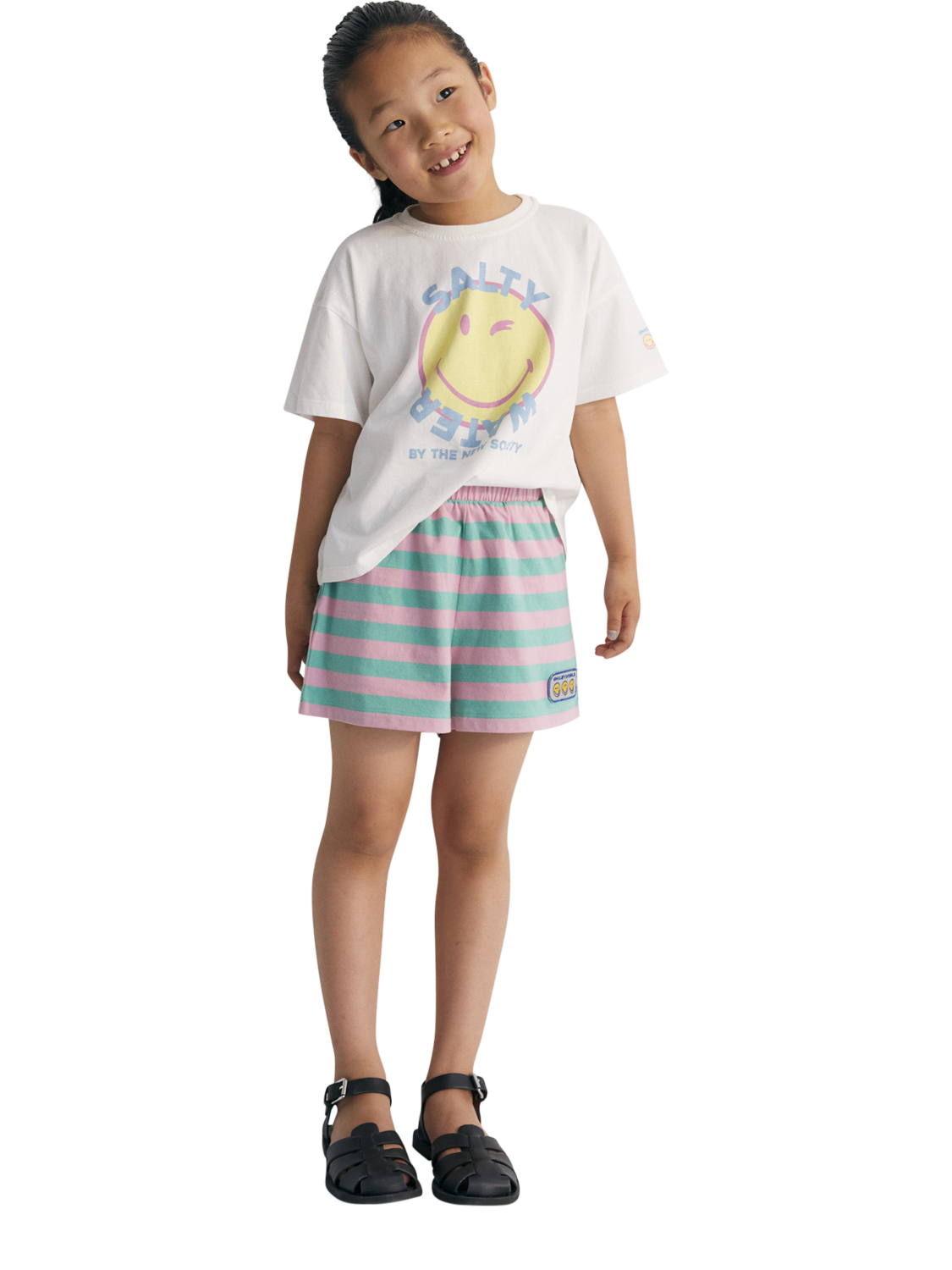 Product image 4 of 7, which shows The New Society Kids' Smiley Short Sleeve T-Shirt, White, 4 years