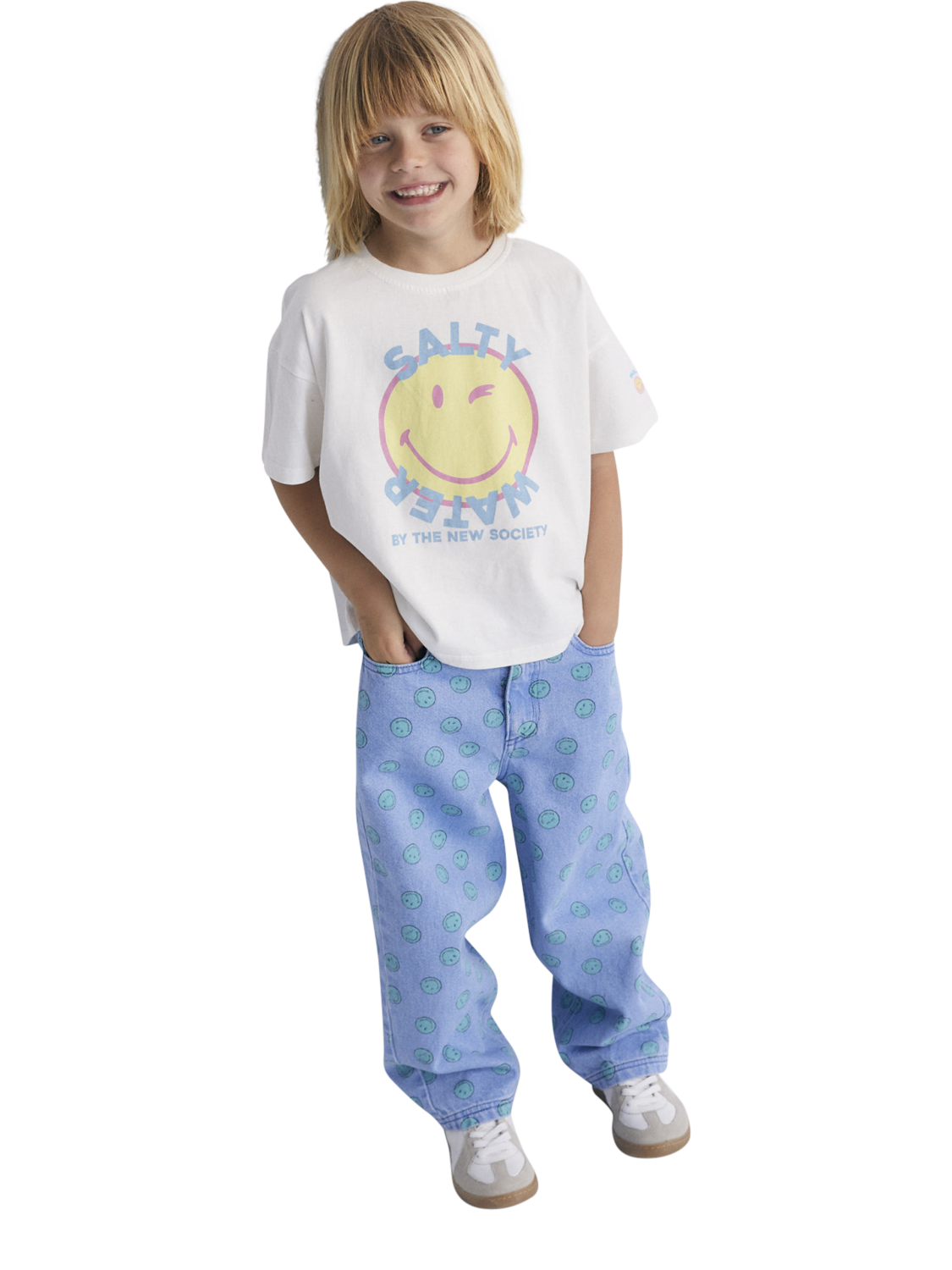 Product image 6 of 7, which shows The New Society Kids' Smiley Short Sleeve T-Shirt, White, 4 years