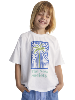 The New Society Kids' Thea Cotton Relaxed Palm Tree Print T-Shirt, White, White