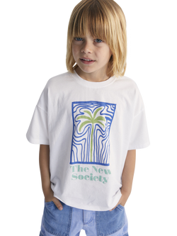 The New Society Kids' Thea Cotton Relaxed Palm Tree Print T-Shirt, White - view 2, White