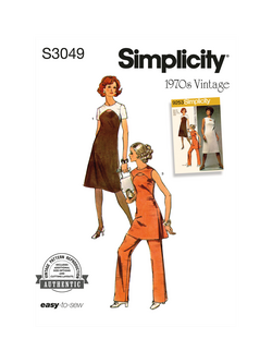 Simplicity Misses' 1970s Vintage Dress, Tunic and Pants Sewing Pattern, S3049, Multi