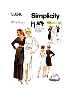 Simplicity Misses' 1970s Vintage Knit Dress with Sash Sewing Pattern, S3046, Multi