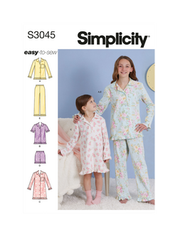 Simplicity Children's and Girls' Lounge Tops, Gown, Shorts and Pants Sewing Pattern, S3045, Multi