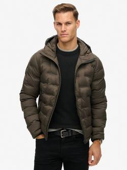 Superdry Hooded Quilted Puffer Coat, After Dark Brown