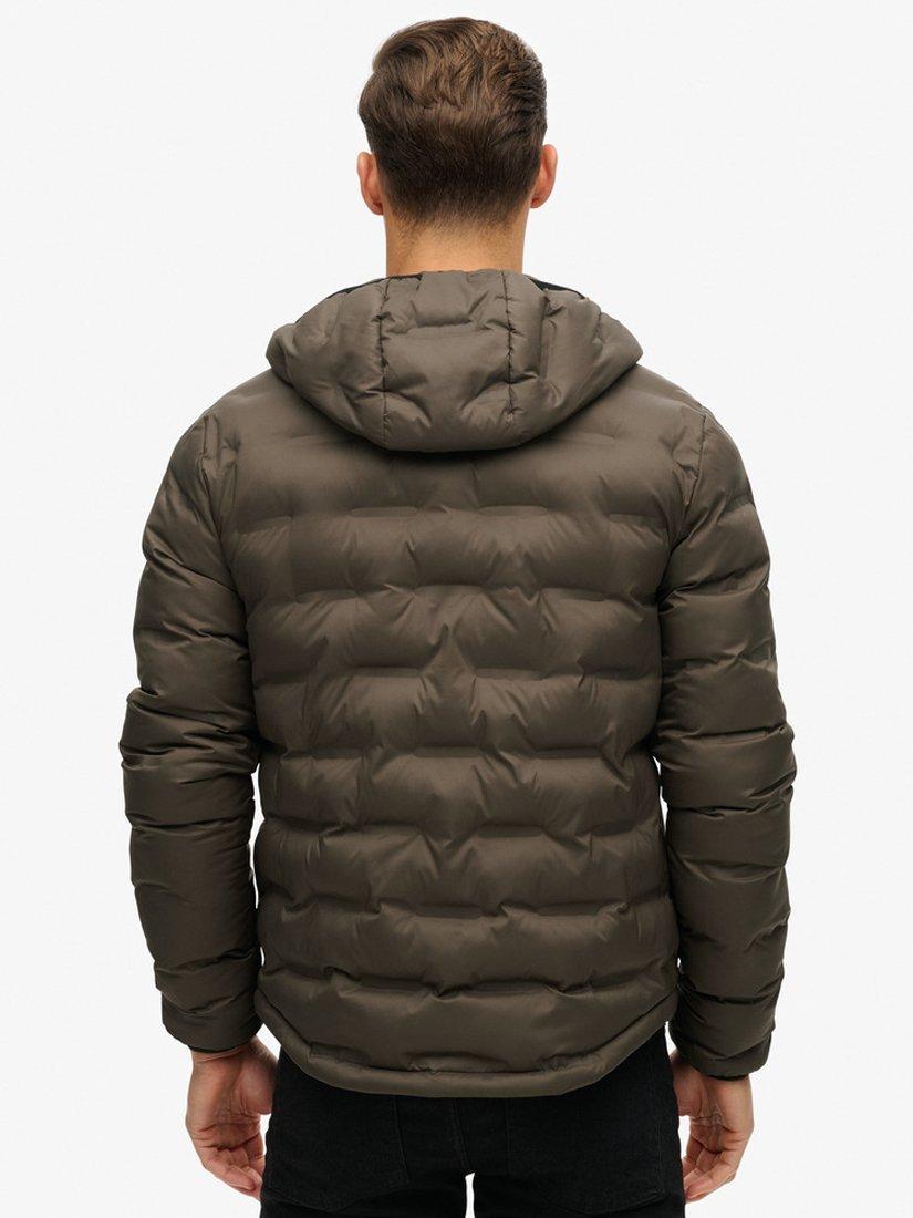 Product image 2 of 5, which shows Superdry Hooded Quilted Puffer Coat, After Dark Brown, S