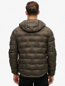 Superdry Hooded Quilted Puffer Coat - view 2, After Dark Brown