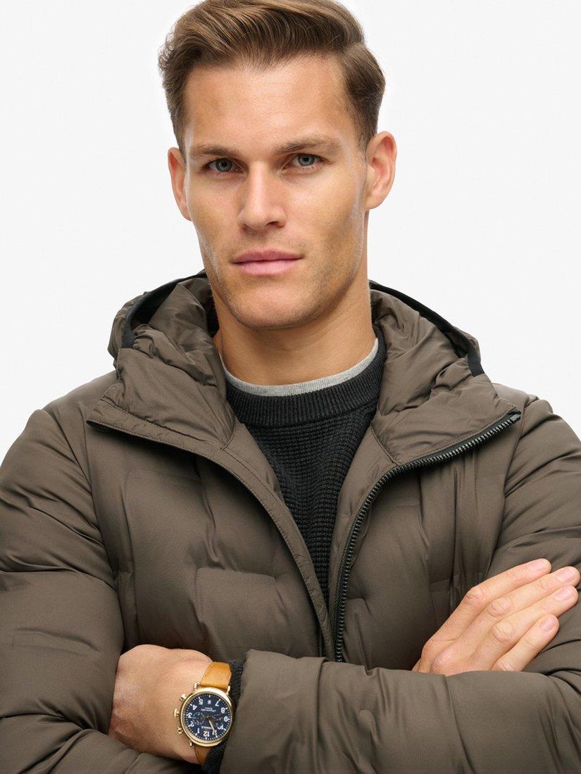 Product image 4 of 5, which shows Superdry Hooded Quilted Puffer Coat, After Dark Brown, S