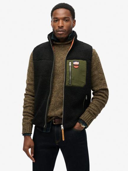 Superdry Vintage Retro Fleece Gilet, Black