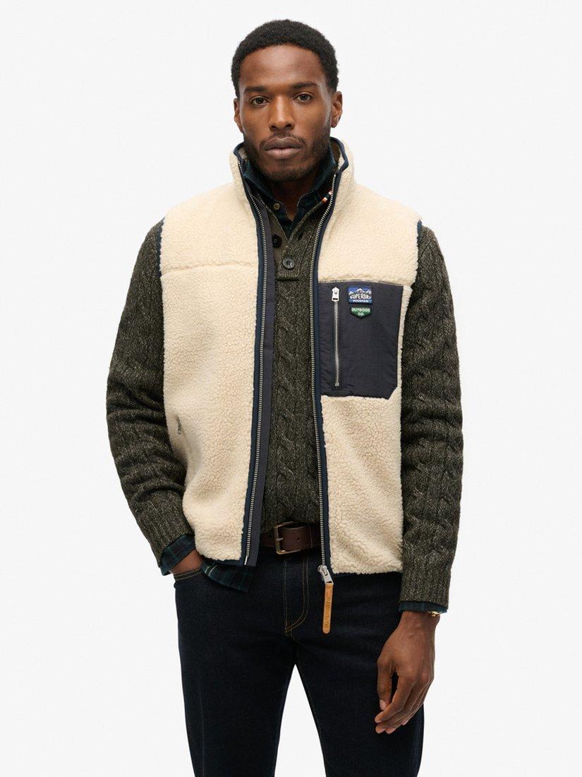 Product image 1 of 6, which shows Superdry Vintage Retro Fleece Gilet, Oatmeal Beige, S