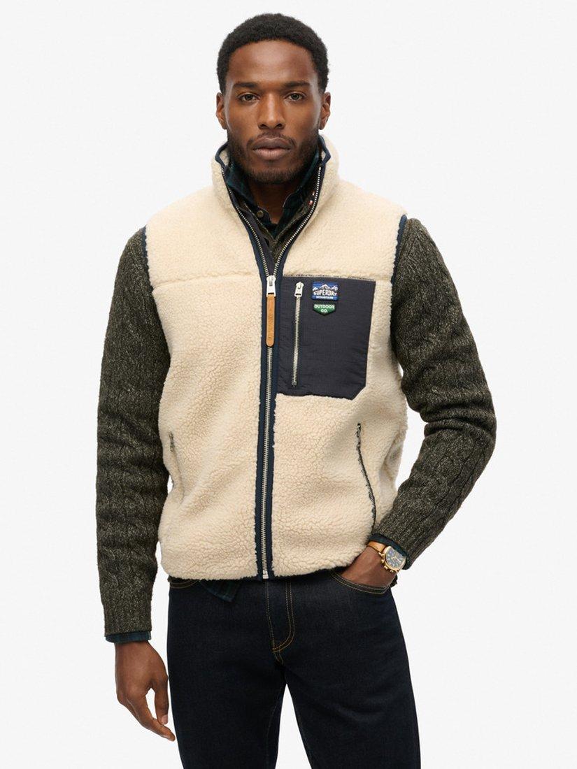 Product image 3 of 6, which shows Superdry Vintage Retro Fleece Gilet, Oatmeal Beige, S