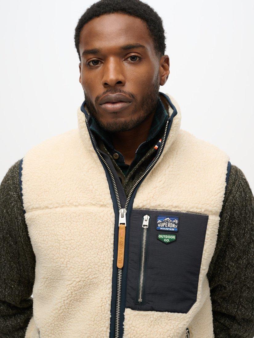 Superdry Vintage Retro Fleece Gilet Oatmeal Beige