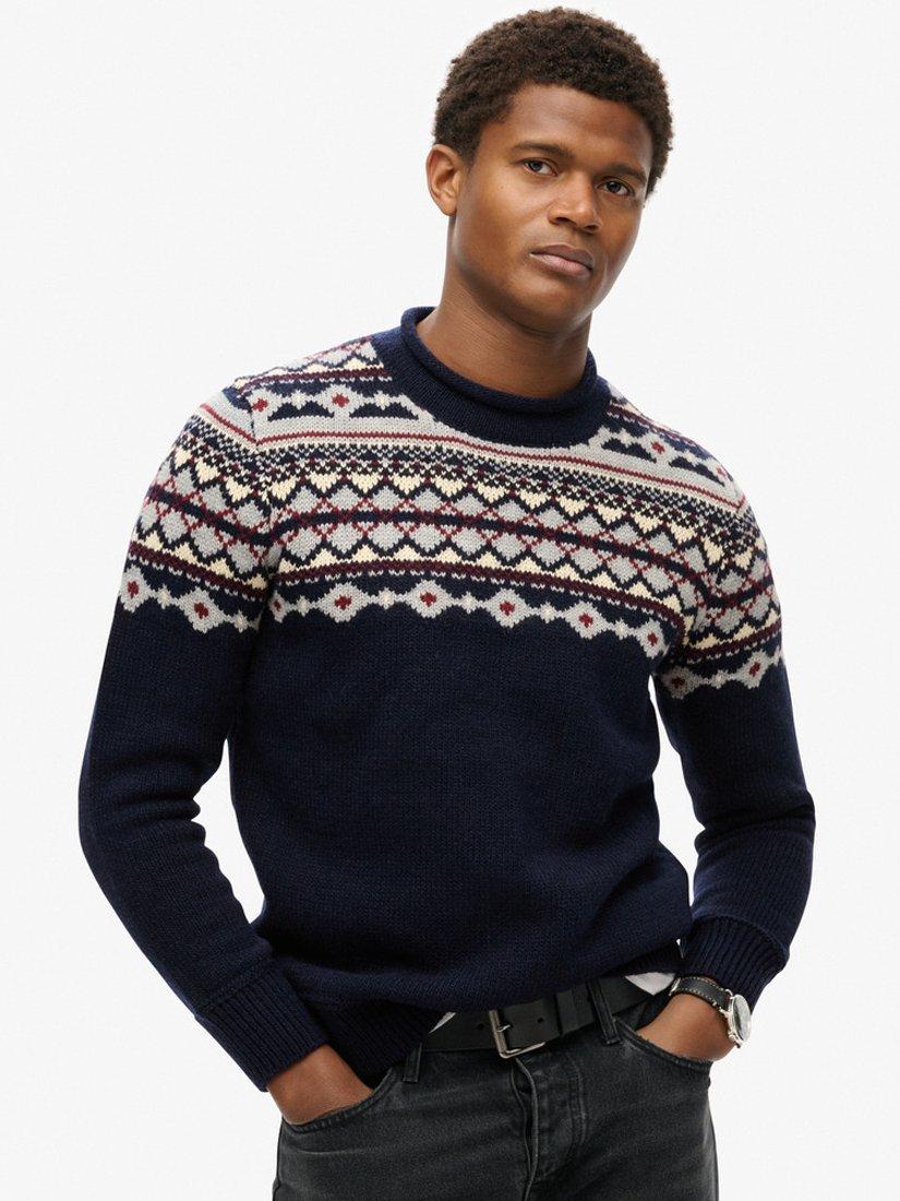Product image 1 of 5, which shows Superdry Fairisle Roll Neck Jumper, Navy/Multi, S