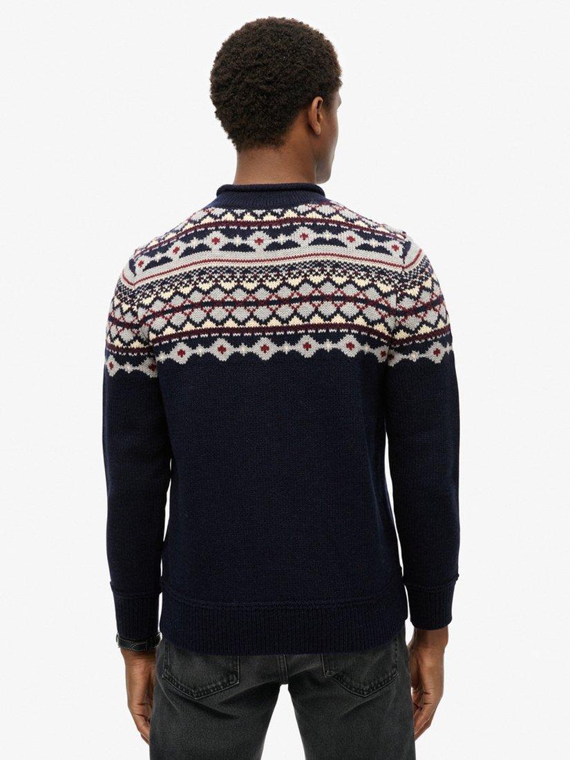 Product image 2 of 5, which shows Superdry Fairisle Roll Neck Jumper, Navy/Multi, S