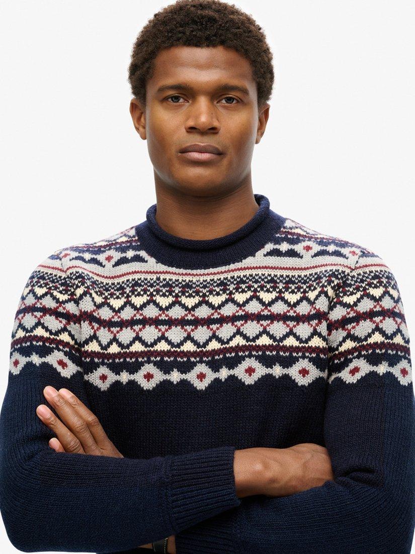 Product image 4 of 5, which shows Superdry Fairisle Roll Neck Jumper, Navy/Multi, S