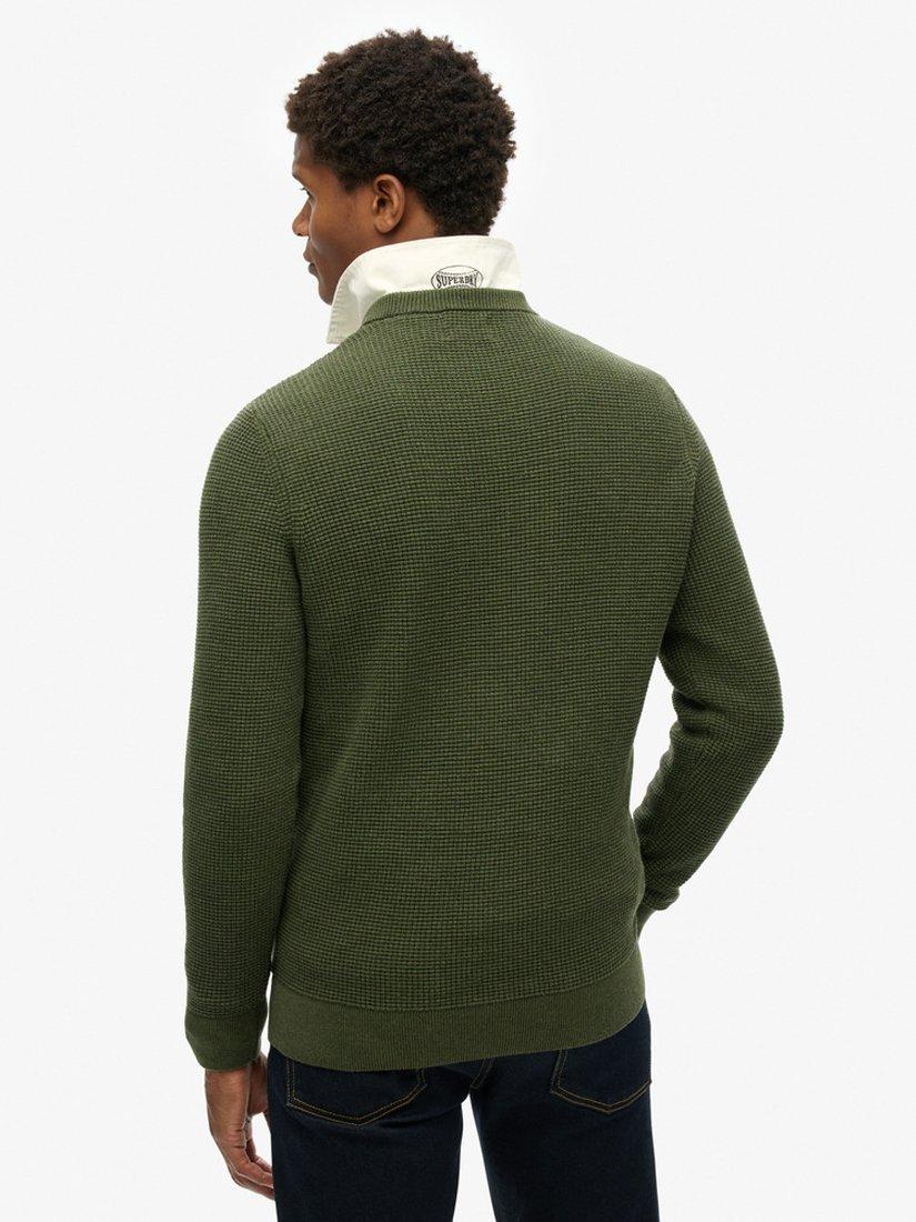 Product image 2 of 4, which shows Superdry Textured Crew Knitted Jumper, Thyme Green, S