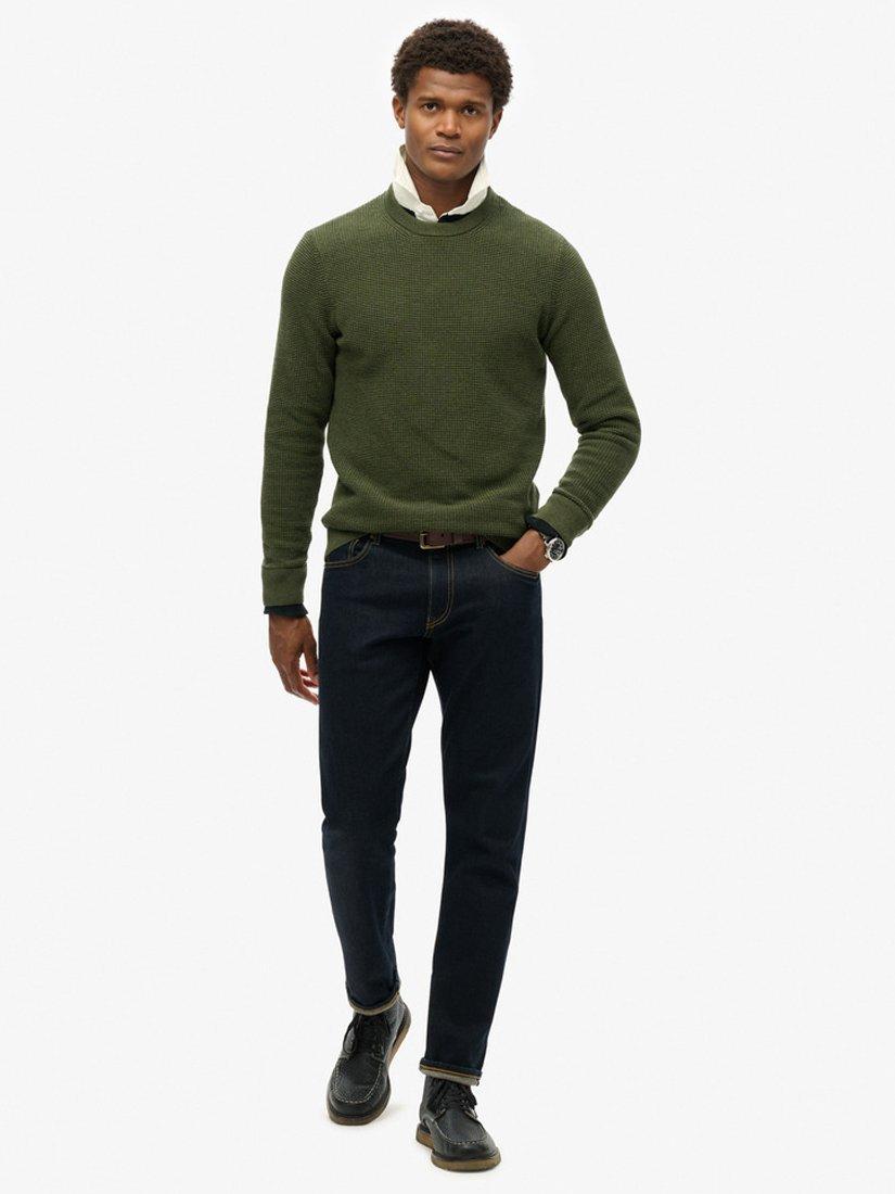 Product image 3 of 4, which shows Superdry Textured Crew Knitted Jumper, Thyme Green, S