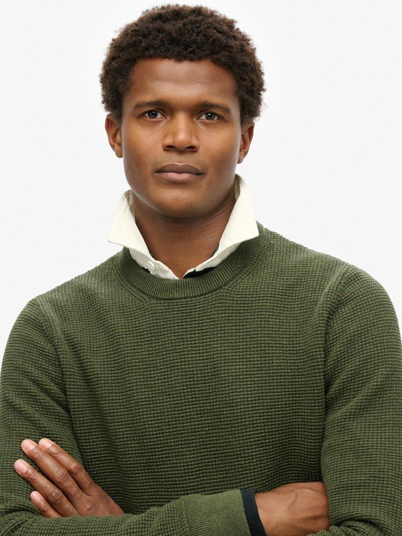 Product image 4 of 4, which shows Superdry Textured Crew Knitted Jumper, Thyme Green, S