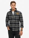 Superdry Organic Cotton Embroidered Check Overshirt, Black