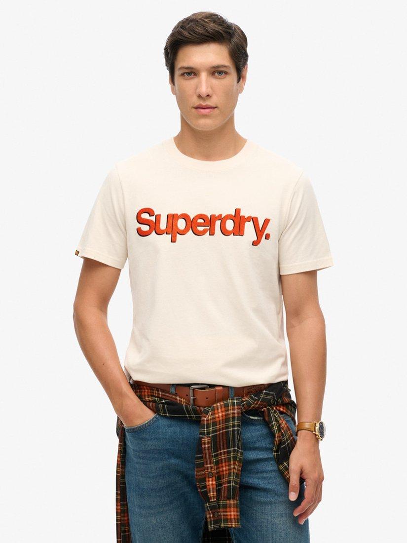 Product image 1 of 5, which shows Superdry Classic Core Logo Shadow T-Shirt, Oatmeal Beige, S