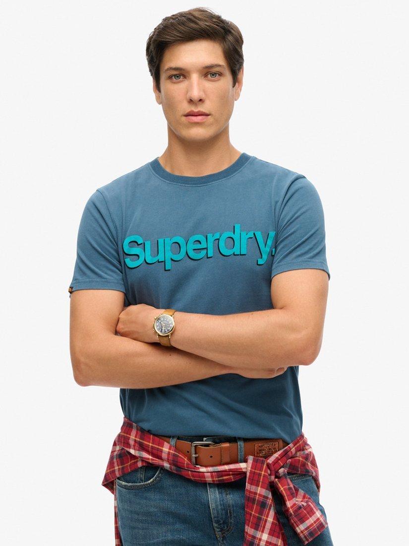 Product image 1 of 5, which shows Superdry Classic Core Logo Shadow T-Shirt, Blue Bottle, S